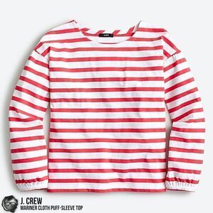 J. CREW MARINER CLOTH PUFF-SLEEVE TOP IN FADED POPPY RED STRIPE WOMEN’S SIZE XXS